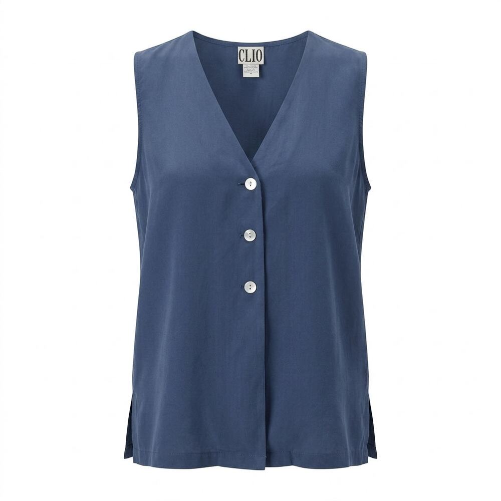 Clio 100% Silk Blue V-Neck Lightweight Top Women Size M